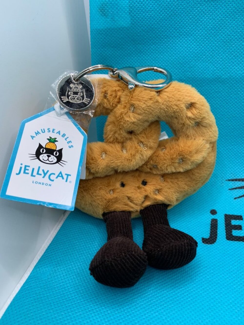 NWT Jellycat Amuseables Pretzel Bag Charm Plush Keychain + Dust Bag